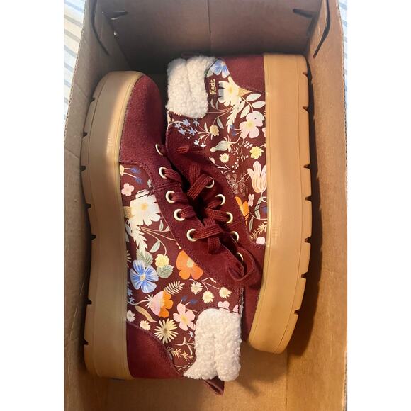 nib KEDS x RIFLE PAPER CO sz 7 Tahoe Nouveau suede floral Hi Top in burgundy - Picture 4 of 4